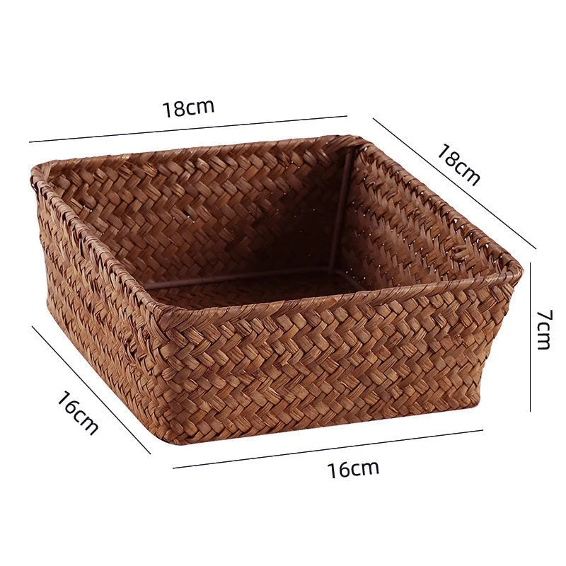 Panier Tressé Algues Rangement Bureau & Salon – Skincare, Télécommande, Clés & Cosmétiques | Déco Naturelle