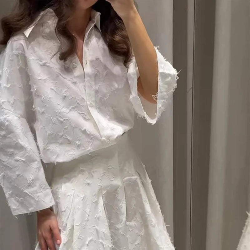 Ensemble 2 Pièces Femme - Chemise Boutons À Franges & Jupe Plissée Zippée | Urban Lady