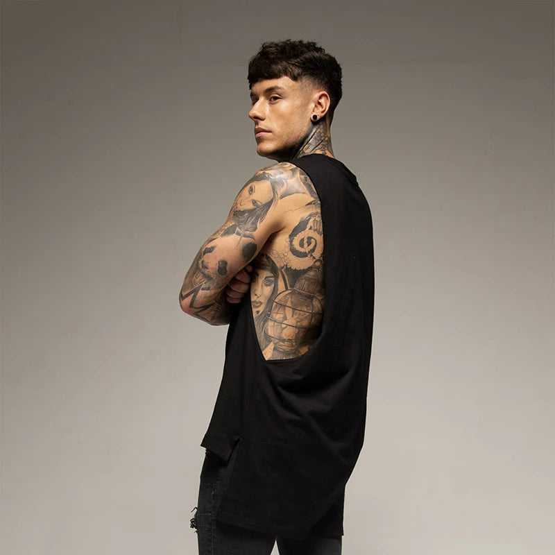 Débardeur Long Homme Coton – Style Hip Hop & Gym | Sans Manches Casual & Fitness | Streetwear Été Tendance
