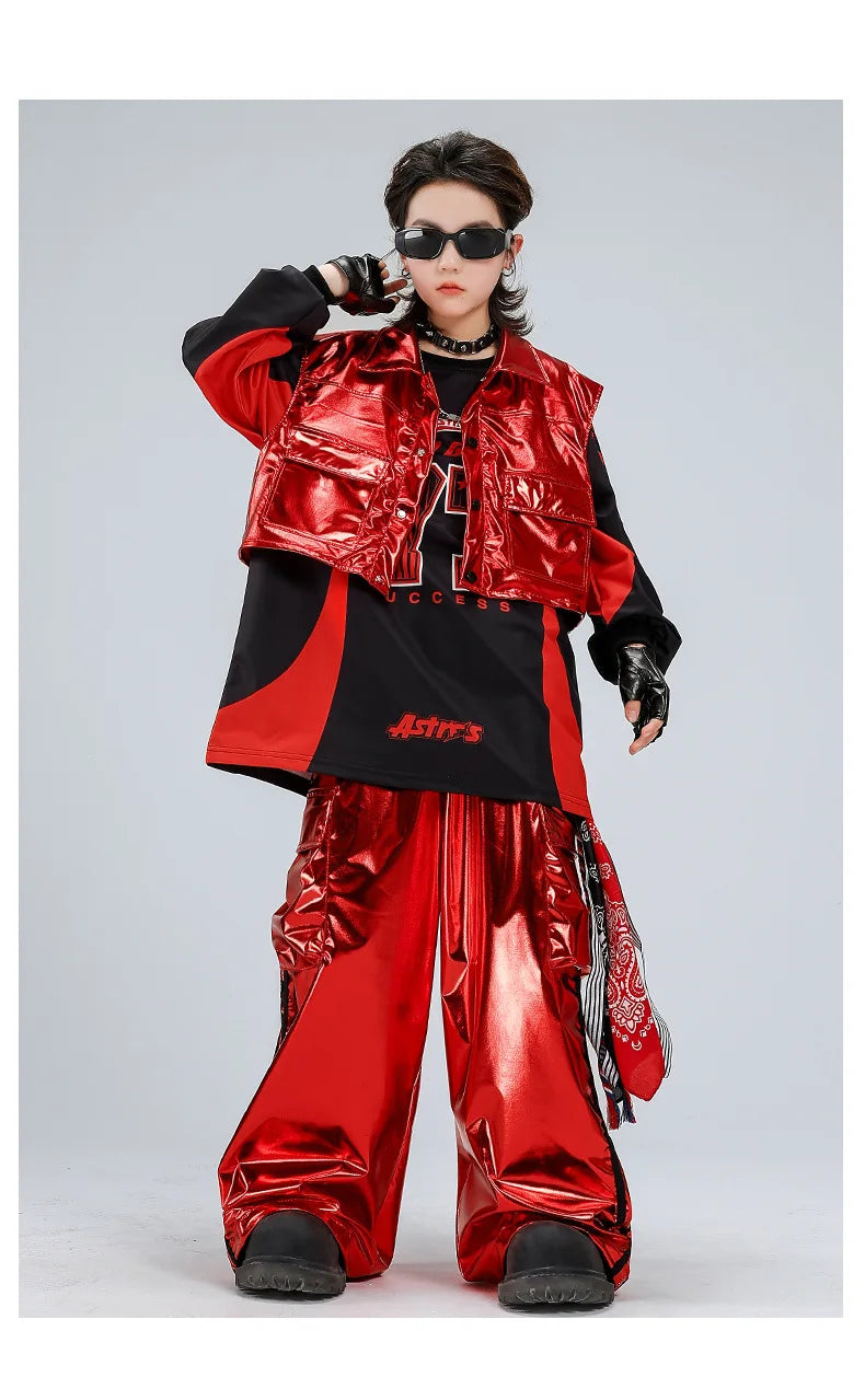 Hip Hop Street Dance K-Pop Kinder-Set – Glitzerweste Cargo für Mädchen Jungen Jazz