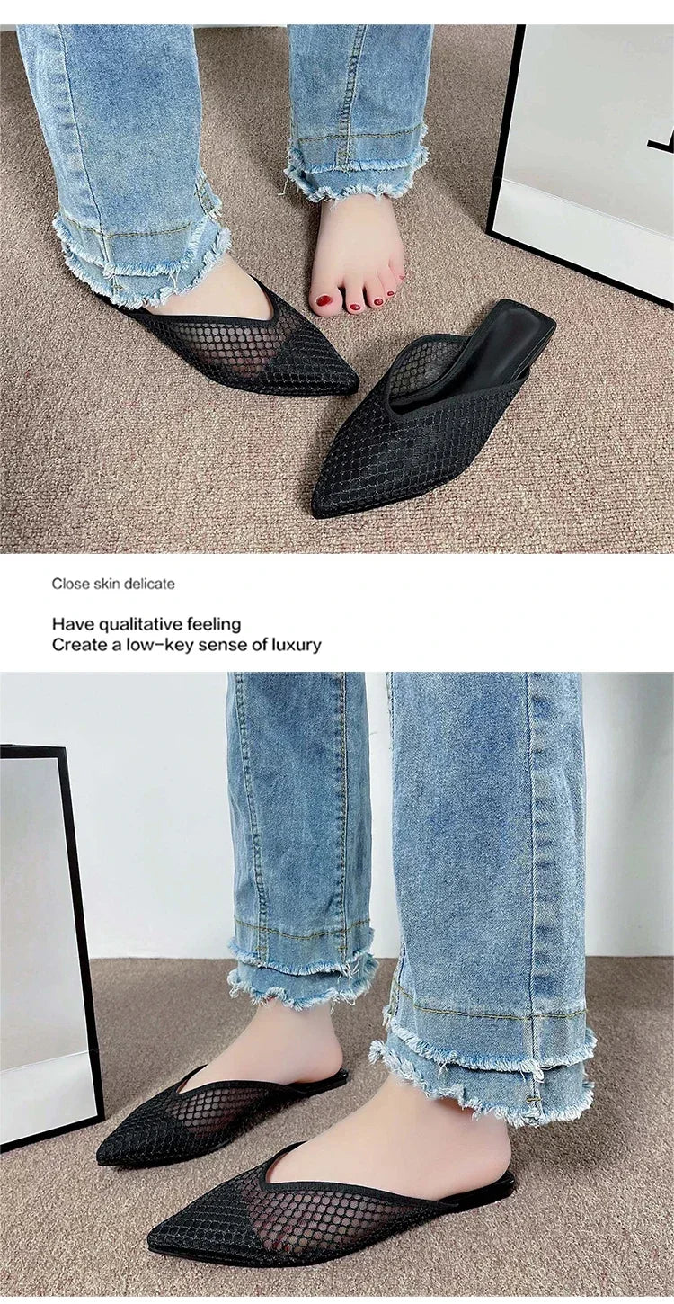 Mules Mesh Pointed Toe Slingback Femme 2025 – Respirantes Casual Slides Flip-flops Été