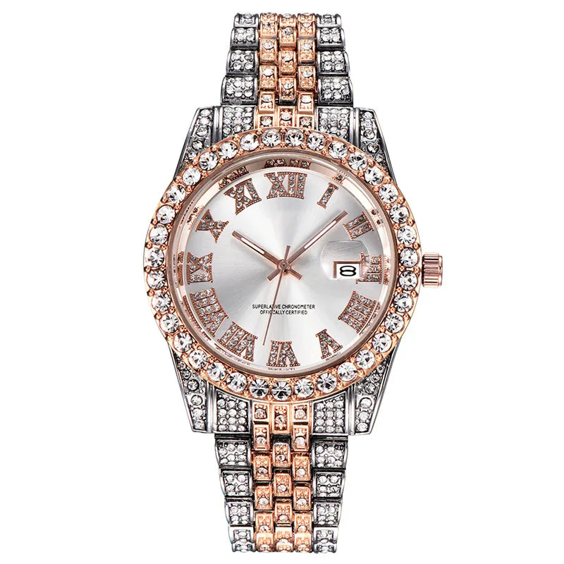 Montre Homme Hip Hop Diamant Fashion Bracelet Alliage Dorée Luxe Date Quartz Tendance Streetwear Bling | Montre Hip Hop Diamant Dorée Premium