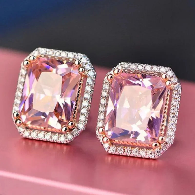 Ohrringe Zirkonia Rosa Koreanisches Silber 2026 – Ohrstecker Luxus Mode Schmuck Geschenk Frau