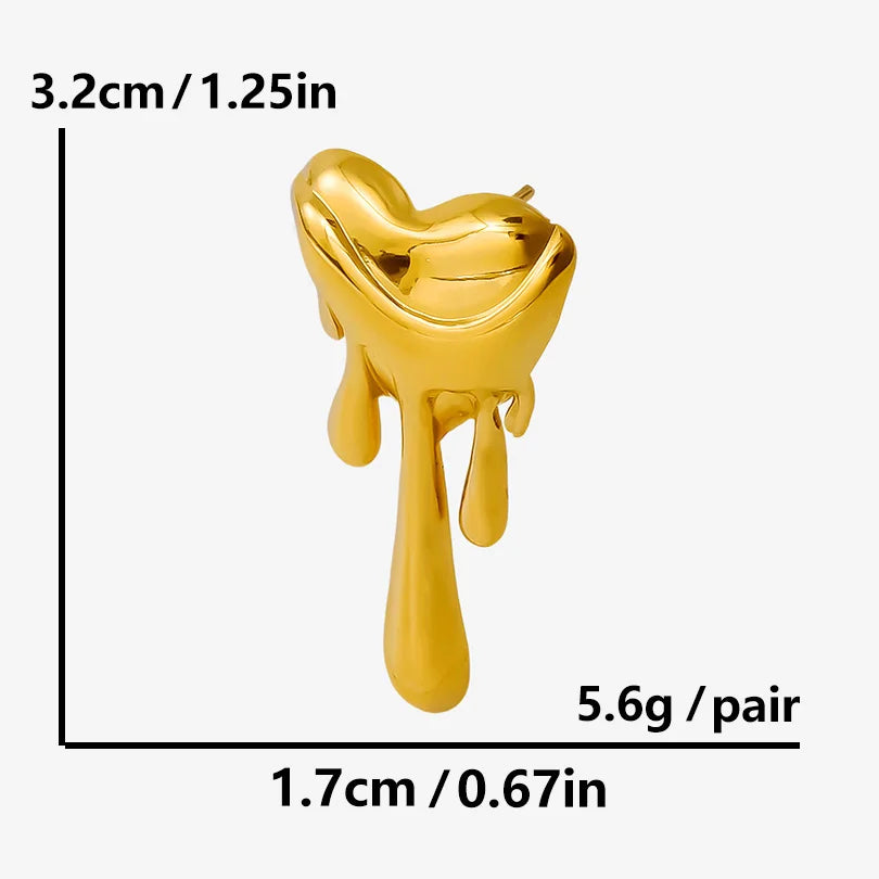 Puces Oreilles Cœur Acier Inoxydable Plaqué Or – Design Liquide Fluide | Bijou Unisexe Waterproof | Boucles Mode Tendance Homme & Femme