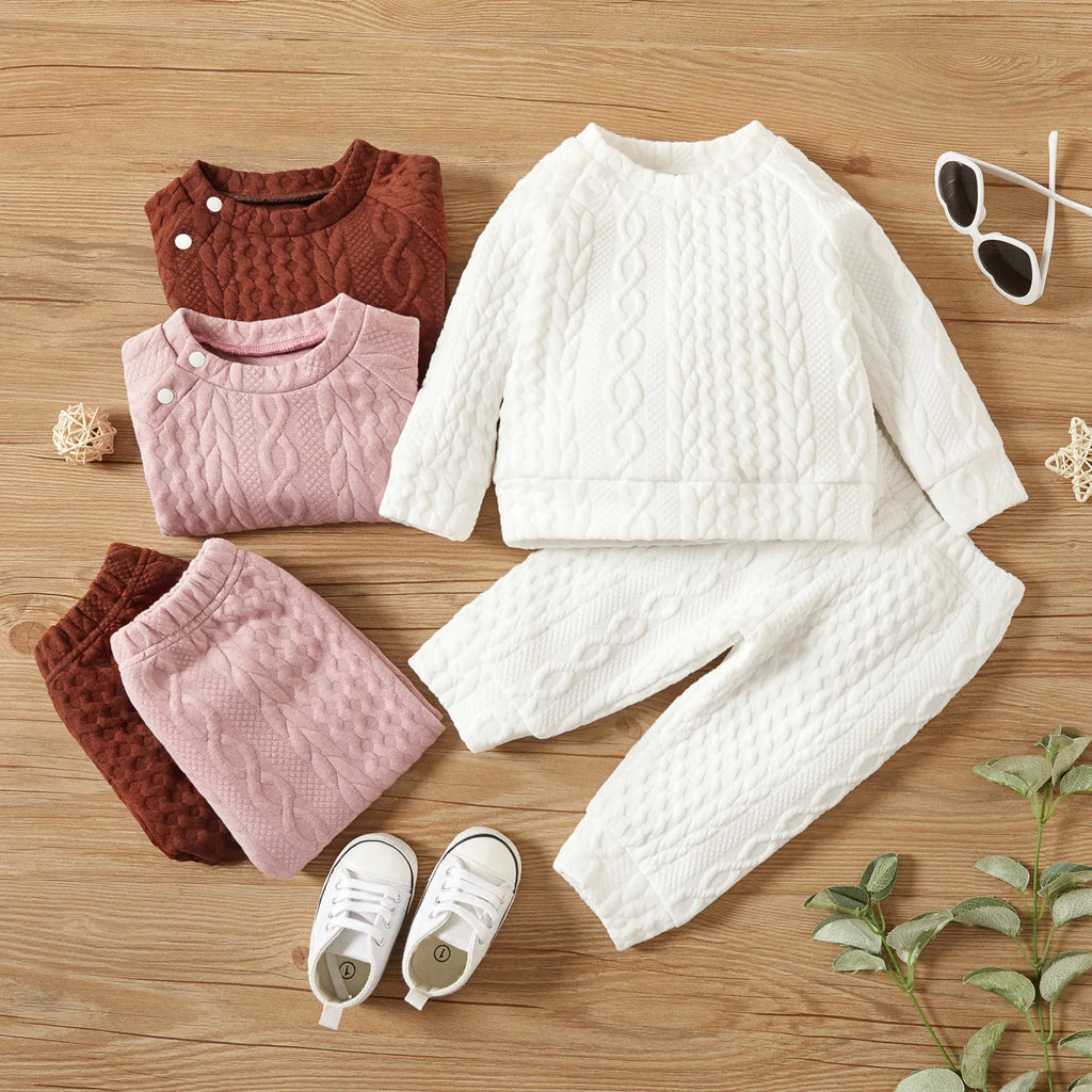 Ensemble 2 Pièces Bébé Unisexe Couleur Unie – Top Manches Longues + Pantalon Sport Automne Hiver 7 Coloris