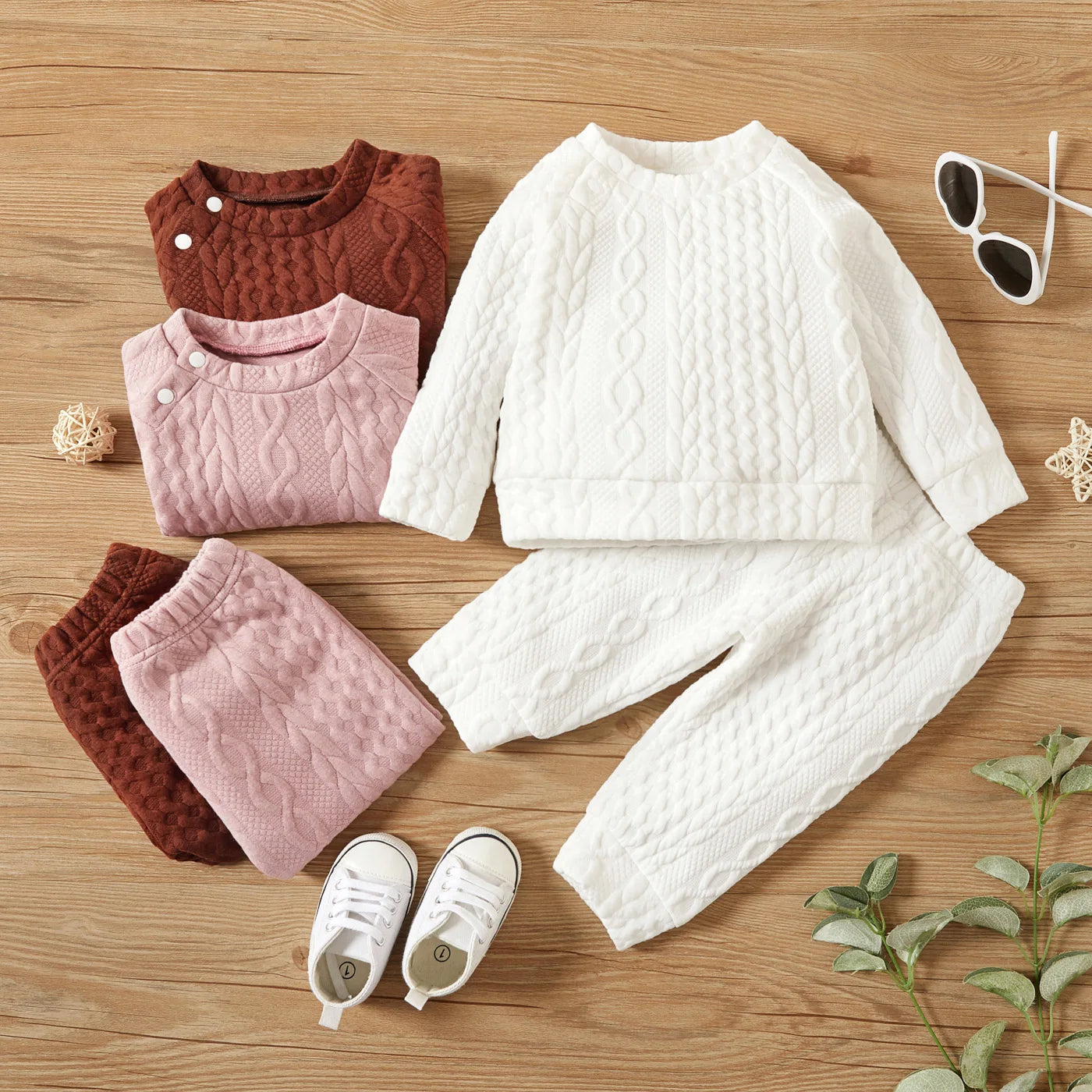 Ensemble 2 Pièces Bébé Unisexe Couleur Unie – Top Manches Longues + Pantalon Sport Automne Hiver 7 Coloris