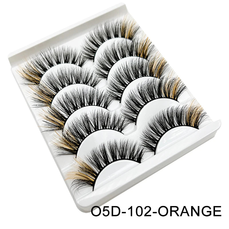 Faux Cils 3D Mink Colorés – Lot 5 Paires Fluffy | Rose, Bleu, Rouge | Maquillage Festif