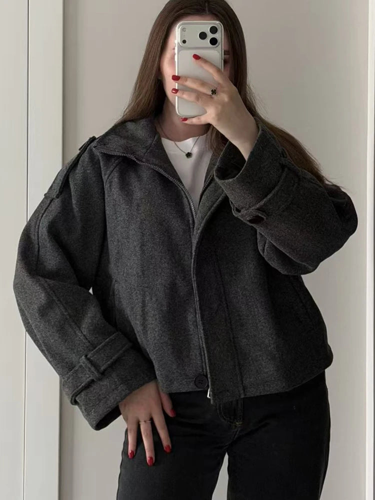 Manteau Court Laine Femme Vintage Ample Col Montant – Overcoat Chaud Casual | High Street | FSMG
