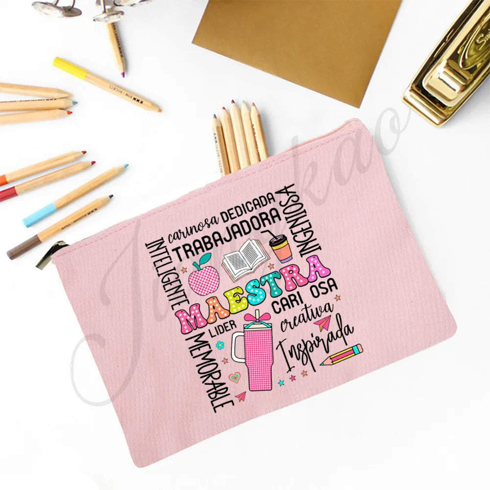 Trousse Maquillage Maestra Imprimé Coeur Espagnol – Organisateur Voyage & Crayon | Cadeau Enseignante