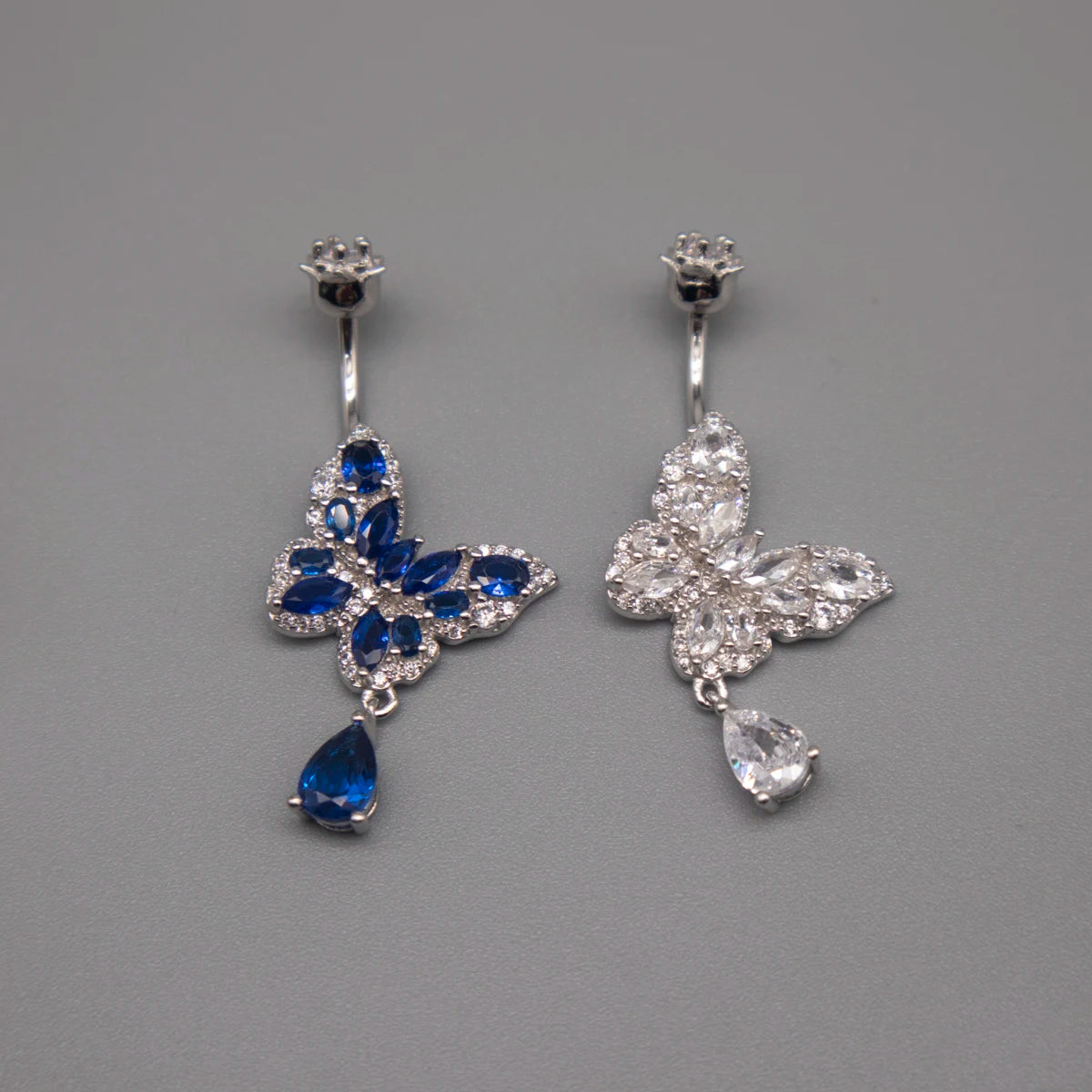 Bauchnabelpiercing Silber 925 Echter Schmetterling Weiße & Blaue Zirkonia – Premium Bauchnabelring für Damen | Feiner, Eleganter & Hypoallergener Körperschmuck