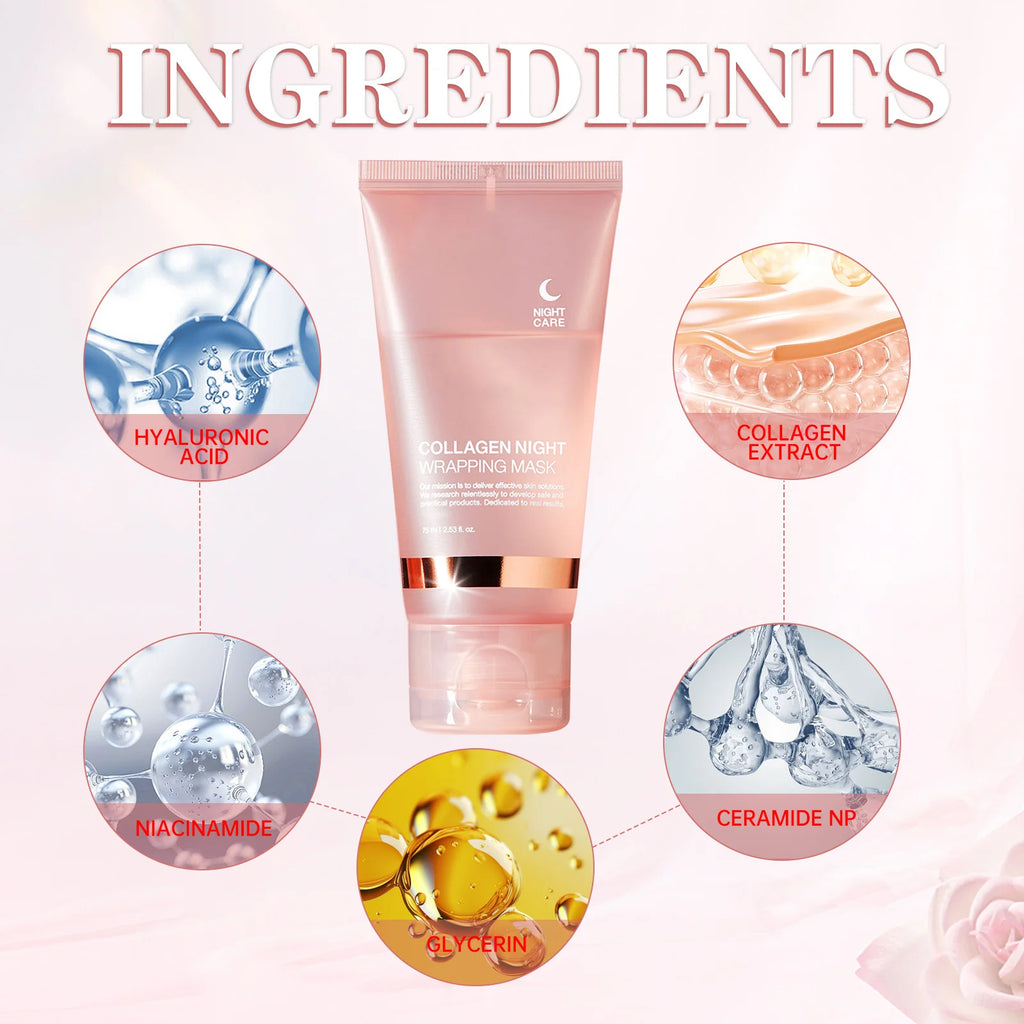 Masque Nuit au Collagène Hydrolysé 75ml – Fermeté, Hydratation & Éclat | Anti-Relâchement & Teint Terne