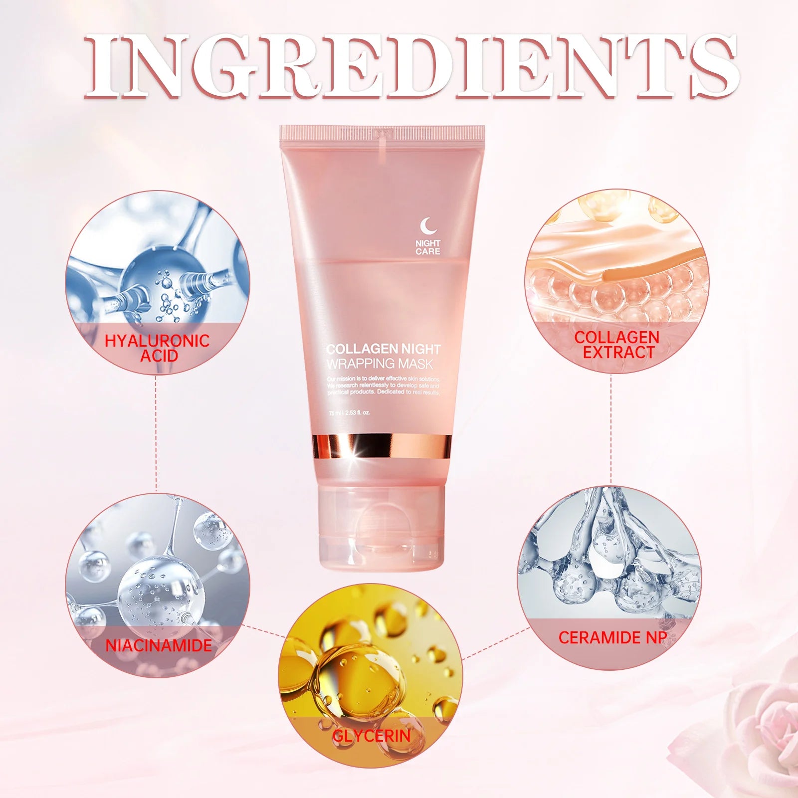 Masque Nuit au Collagène Hydrolysé 75ml – Fermeté, Hydratation & Éclat | Anti-Relâchement & Teint Terne