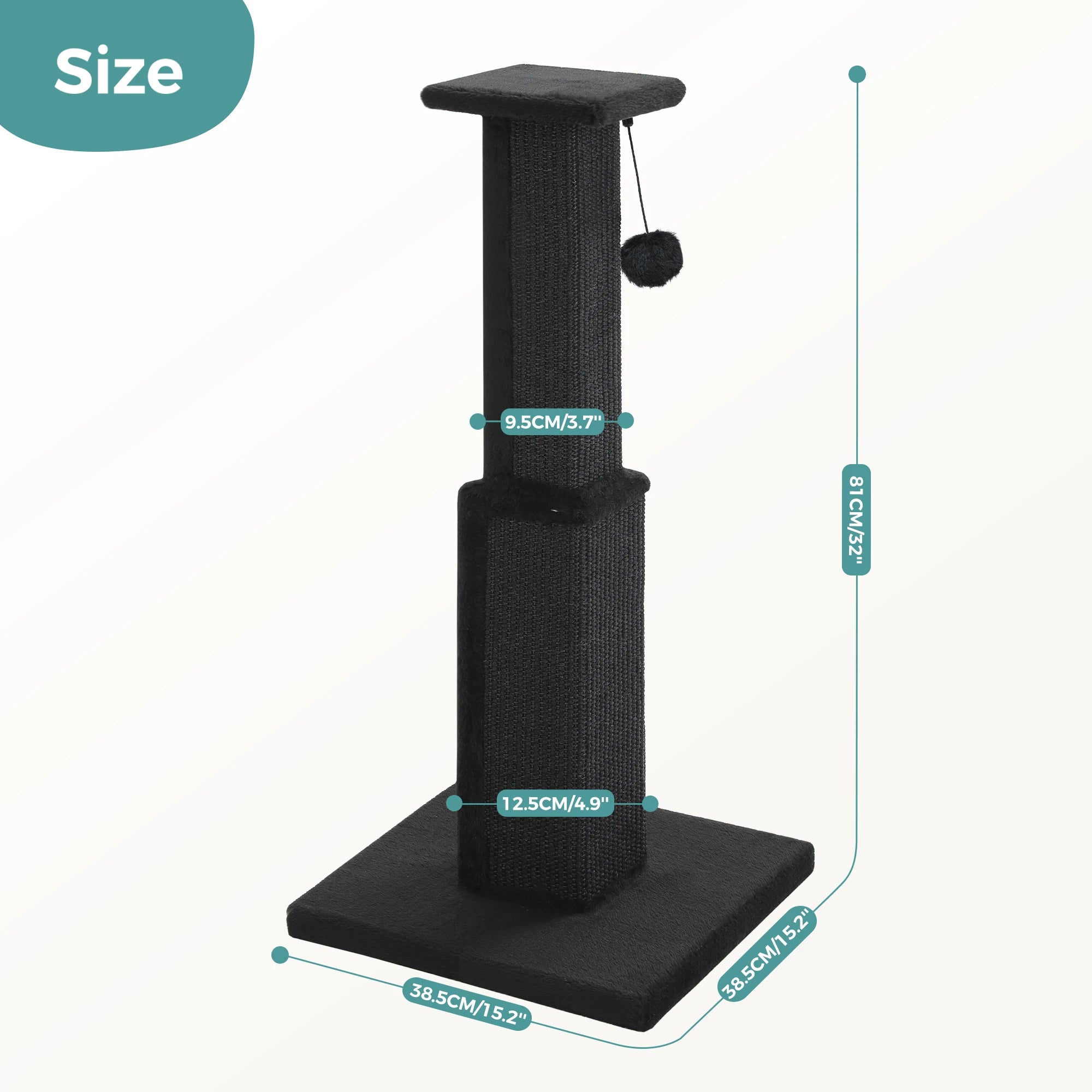 Grand Griffoir Chat Sisal Tressé – Balle Suspendue, Haute Colonne, Jouet & Grattoir pour Chats d'Intérieur Adultes