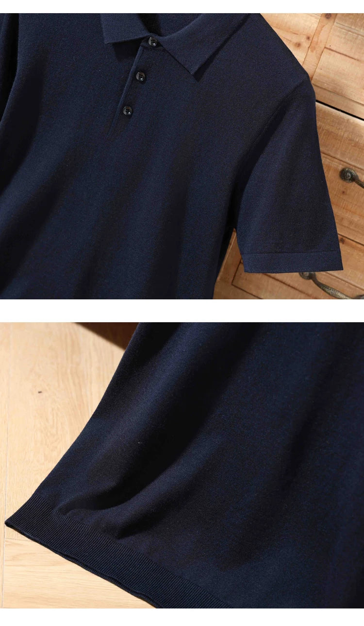 Herren-Polo-Pullover aus 100 % Merinowolle – Lapierre-Kragen Kurzarm Locker gestrickt Sommer Übergröße | Premium Herrenmode