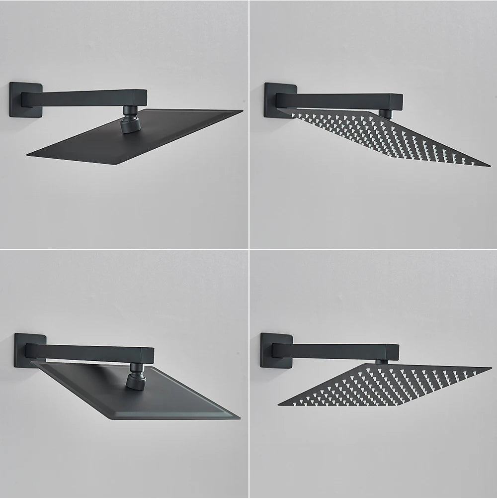 Ensemble Douche Encastré Noir Mat – 2-3 Voies, Mitigeur Caché, Pommeau Pluie | Salle de Bain Design