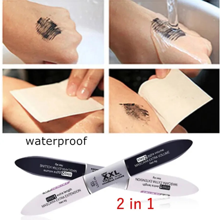 Mascara 4D Soie Fibre 2-en-1 – Allongeant & Courbant | Noir & Blanc XXL