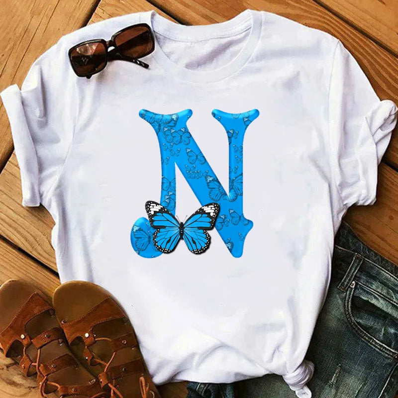 T-Shirt Oversize Femme Imprimé Papillon & Lettres Manches Courtes – Style Harajuku Graphic | Tendance Été