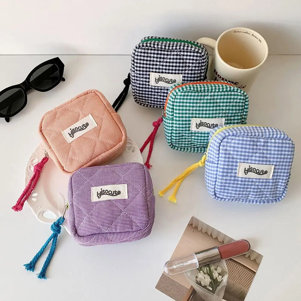 Mini Pochette Vichy Zippée – Trousse Cosmétique Porte-Monnaie Serviettes Hygiéniques Organiseur Cadeau