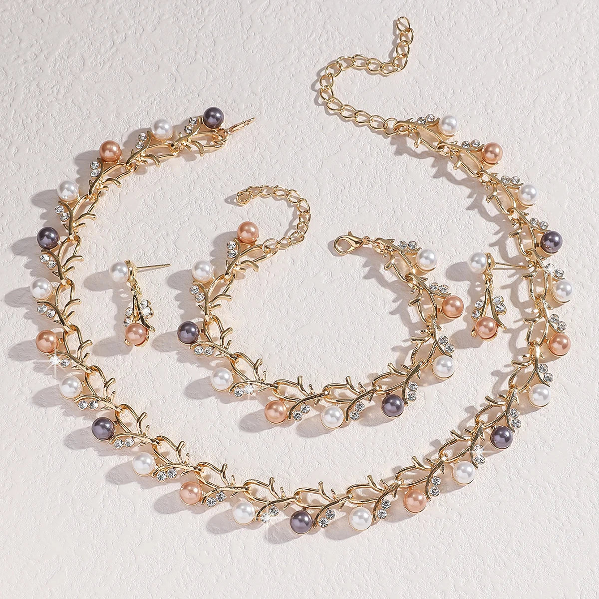 Parure Bijoux Mariage 4 Pièces Perles Strass — Collier Boucles Bracelet Mariée