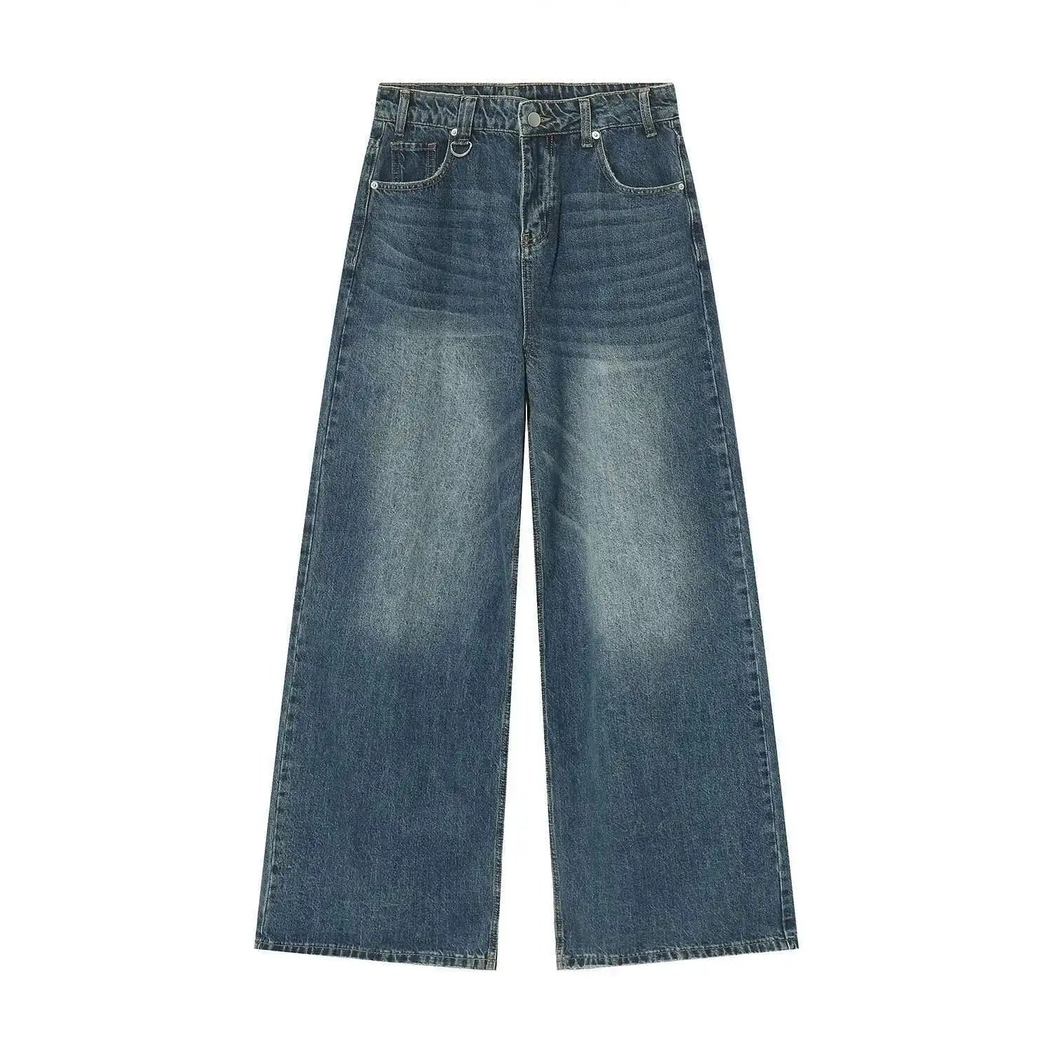 Jean Homme Camouflage Vintage Lavé Jambe Large Denim Loose Casual Automne Hiver Bleu Délavé Streetwear Tendance Confortable – Jean Wide Leg Premium Camo | Mode Homme Denim Streetwear Premium