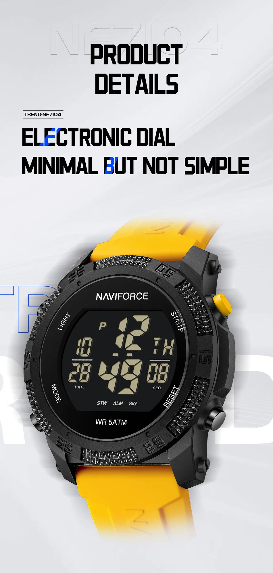 Montre Homme NAVIFORCE Sport Électronique Silicone 5ATM – Étanche Tendance Fashion