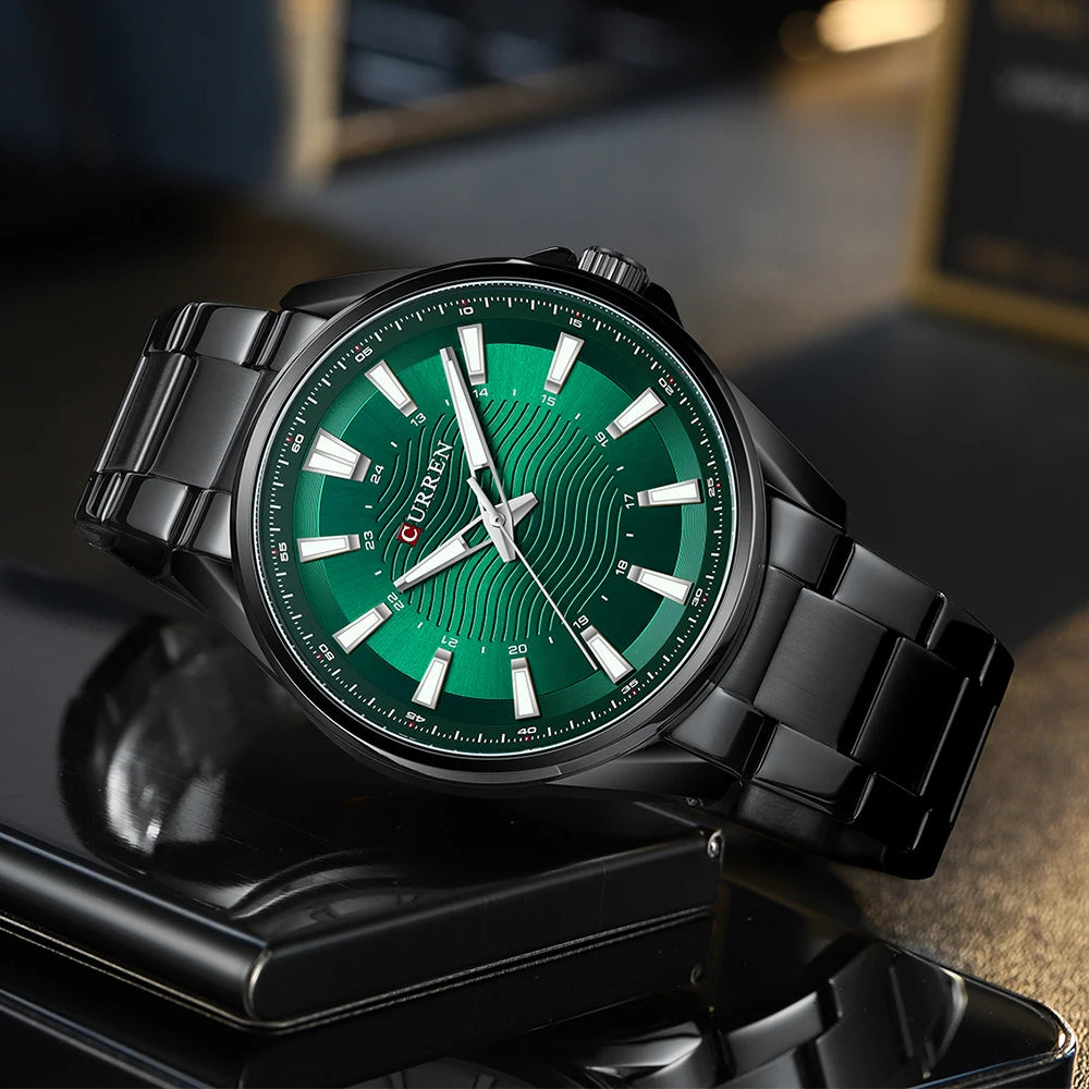 Montre Homme CURREN Business Casual Quartz 44mm – Acier Noir Lumineux Étanche Fashion