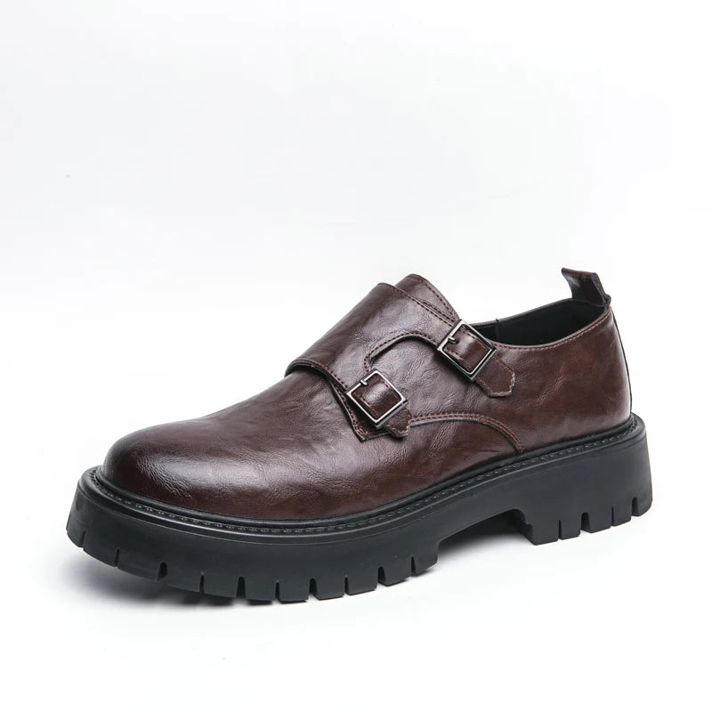 Derby Grasp Leather British Platform Homme – Boucle Casual Haut & Bas Chaussures Cuir