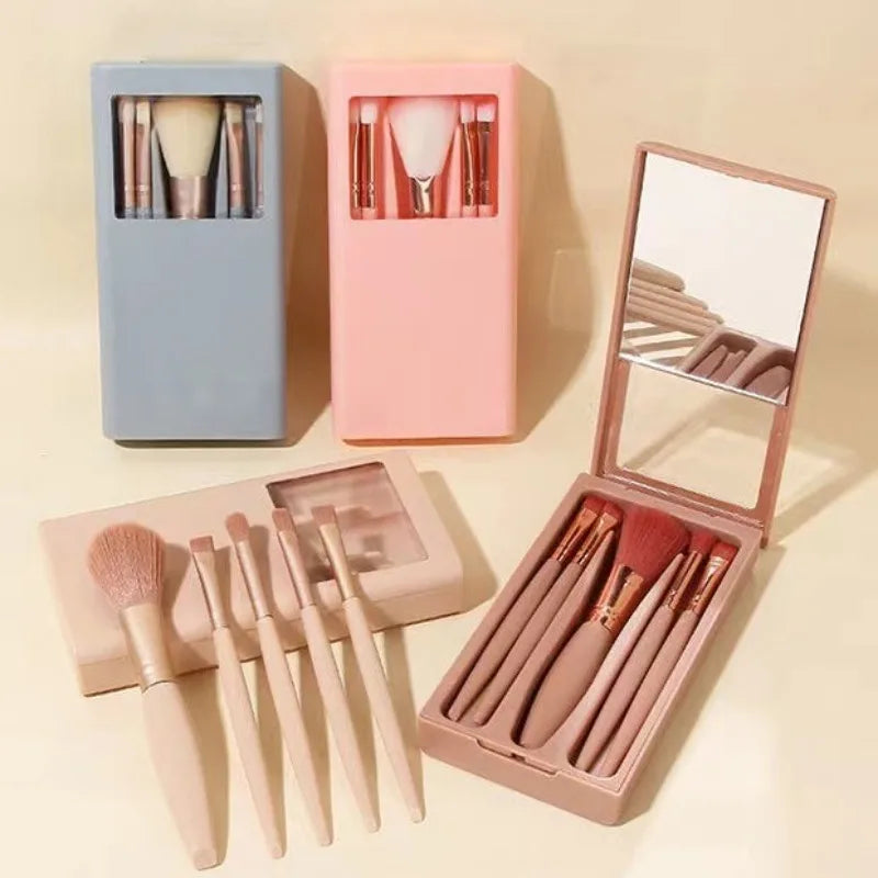 Kit 5 Pinceaux Maquillage Voyage avec Miroir – Pliable & Compact | Mini Set