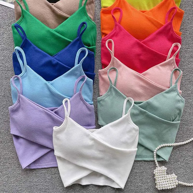 Caraco Femme Bretelles Irrégulières Uni Slim Chic Y2K – Top Sport Élégant Casual & Tendance