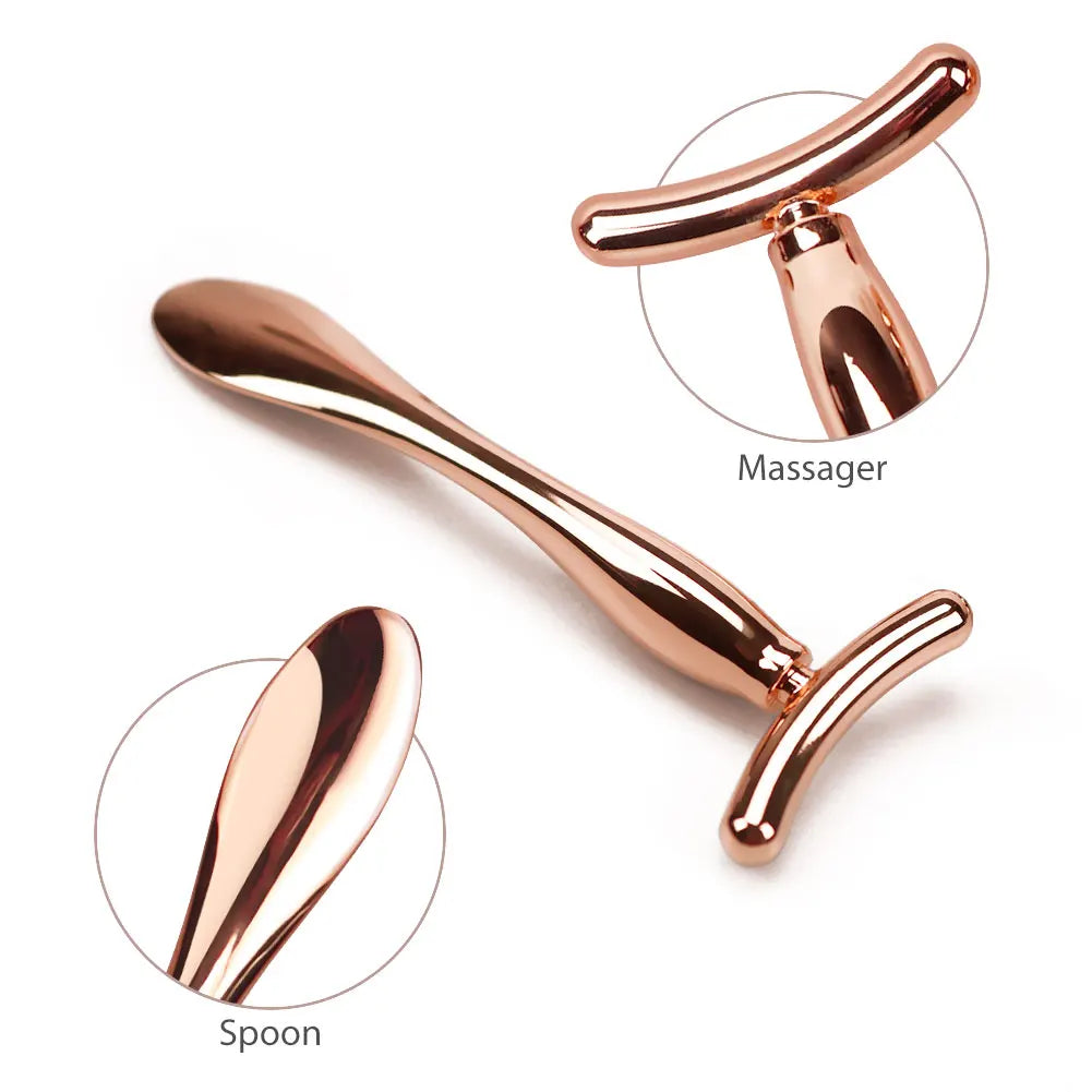 Stick Masseur Visage & Yeux 2-en-1 – Applicateur Crème Anti-Rides & Cernes | Lifting Facial | Spatule & Mini Cuillère Skincare