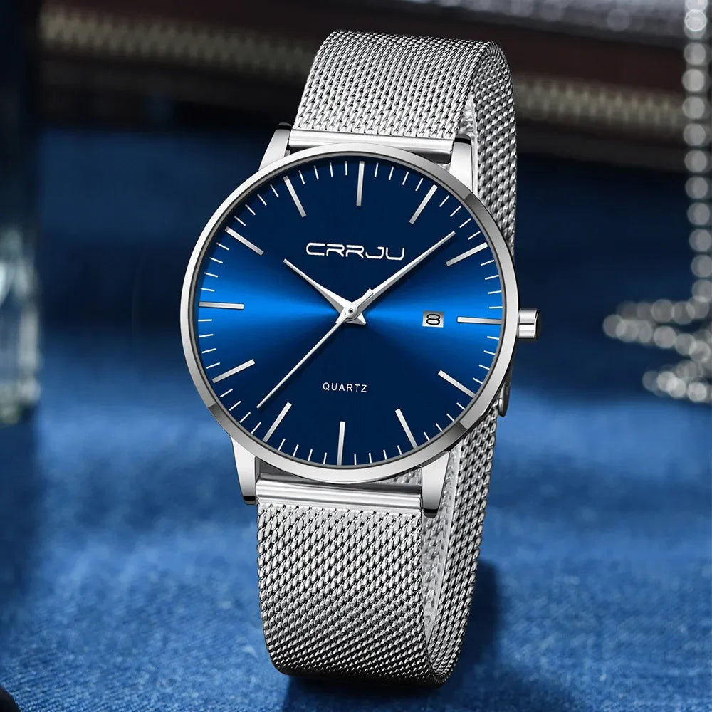 Montre Homme Acier 40mm Ultra-Slim 7mm Maille Métallique – Automatique Minimaliste Classique