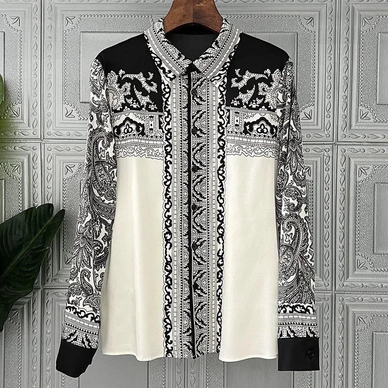 Chemisier Femme Vintage Imprimé Luxe Manches Longues Slim Élégant – Blouse Casual Chic | Automne S-3XL