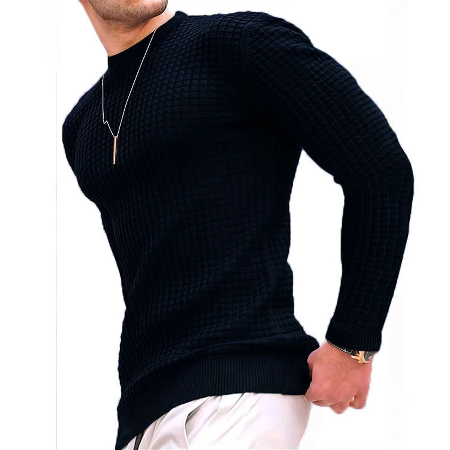 Hoodie Homme Col Rond Jacquard Carreaux Waffle Texture Fashion Casual Chaud Tendance Streetwear – Sweat À Capuche Motif Carreaux Premium | Mode Homme Streetwear Premium