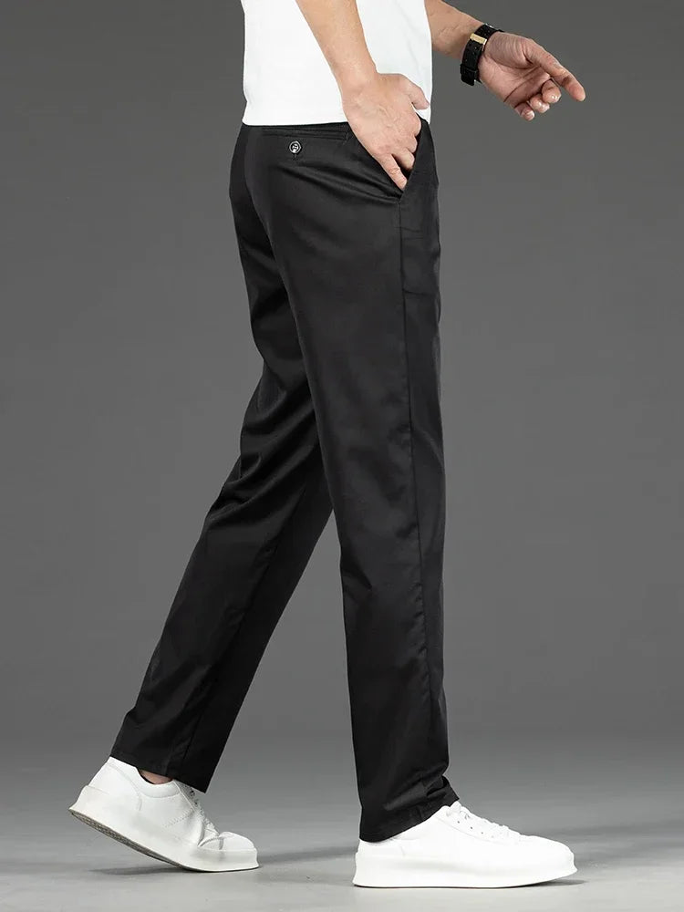 Pantalon Homme Bambou Été Slim Stretch – Léger Business Casual Formel Droit | Noir Gris Kaki | Mode Homme Premium
