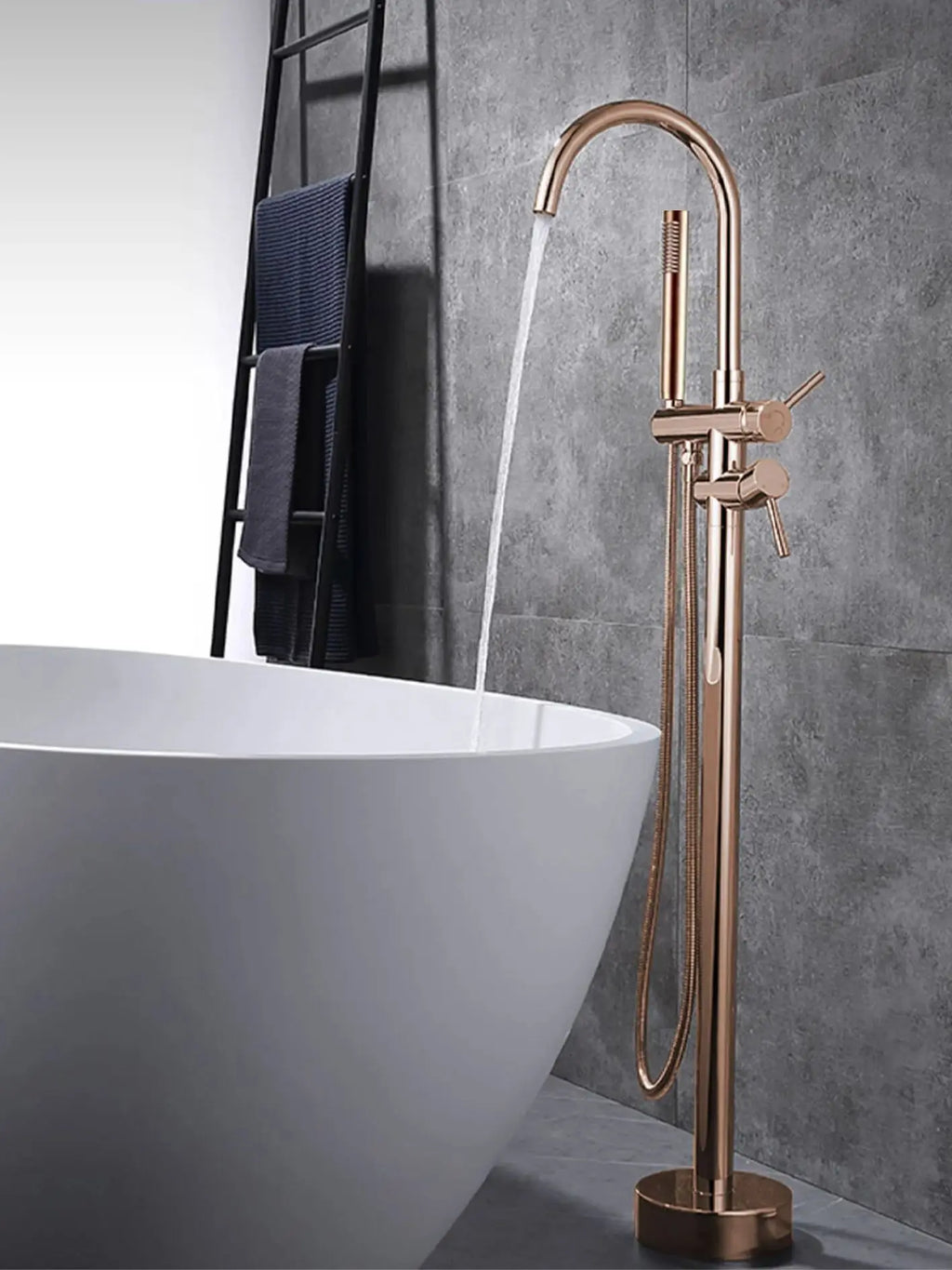 Robinet Baignoire Ìlot Sol Rose Gold – Laiton, Inverseur, Bec Baignoire & Douchette | Style Luxe Salle de Bain