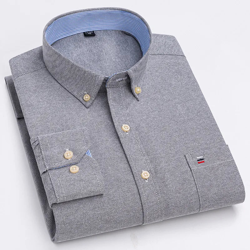 Chemise Homme 100% Coton Manches Longues Carreaux Oxford Casual Business Grande Taille 5XL 6XL 7XL | Chemise Oxford Premium