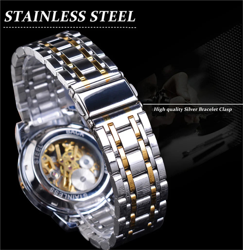 Herrenuhr FORSINING 349 Mechanisch Handaufzug Skelett – Business Elegant Edelstahl