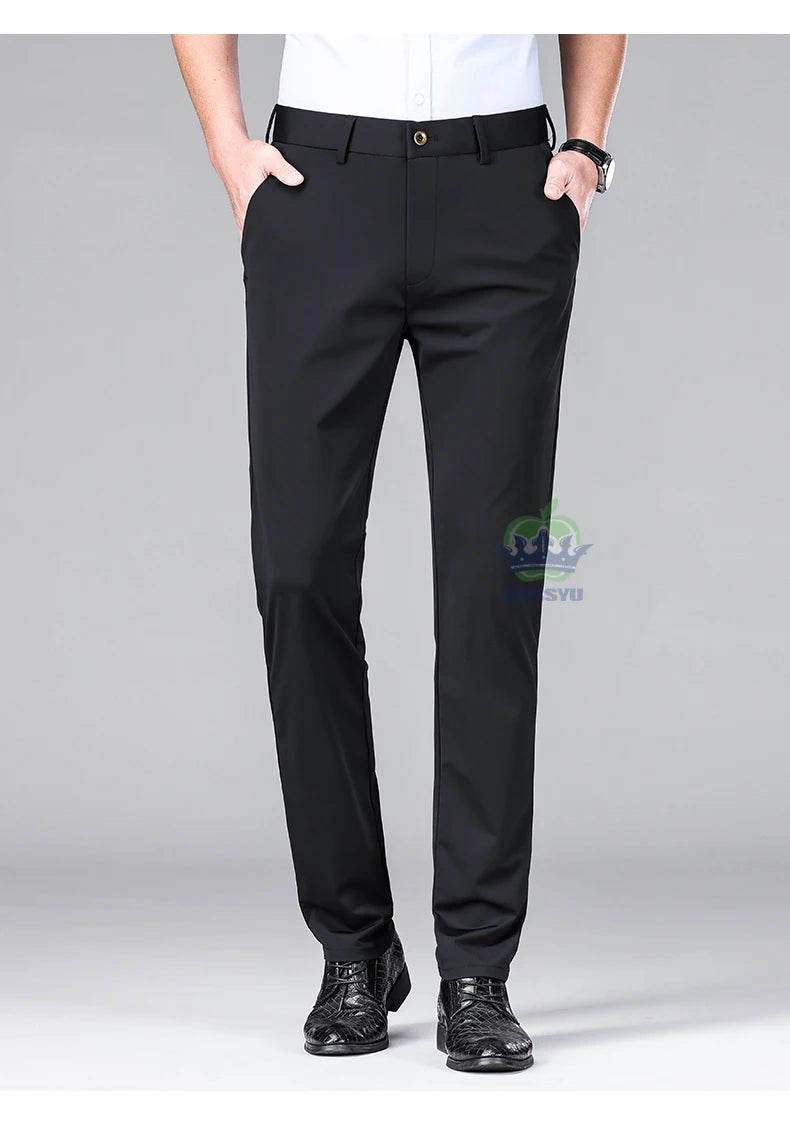 Pantalon Homme Soie de Glace Stretch Été Grande Taille – Ceinture Élastique Business Formel Jusqu'à 40 | Mode Homme Premium