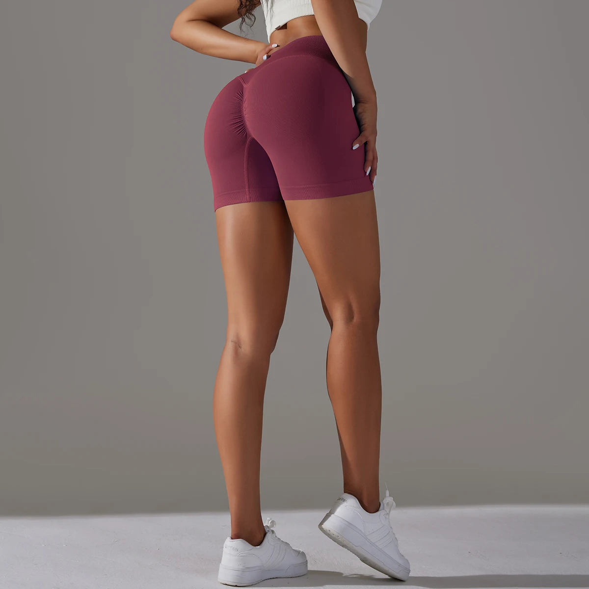 Short Yoga Femme Taille Haute Croisée Gainant Fessier Gym Running Fitness – Short Sport Sculptant Élastique | Mode Athleisure
