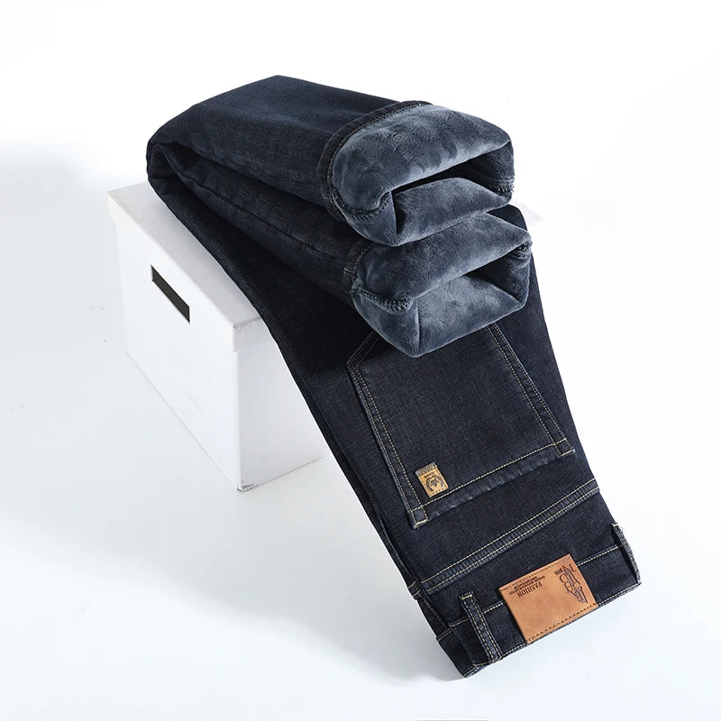 Jean Homme Polaire Intérieur Épais Thermique Chaud Hiver Coupe Droite Stretch Casual Business | Jean Polaire Thermique Premium