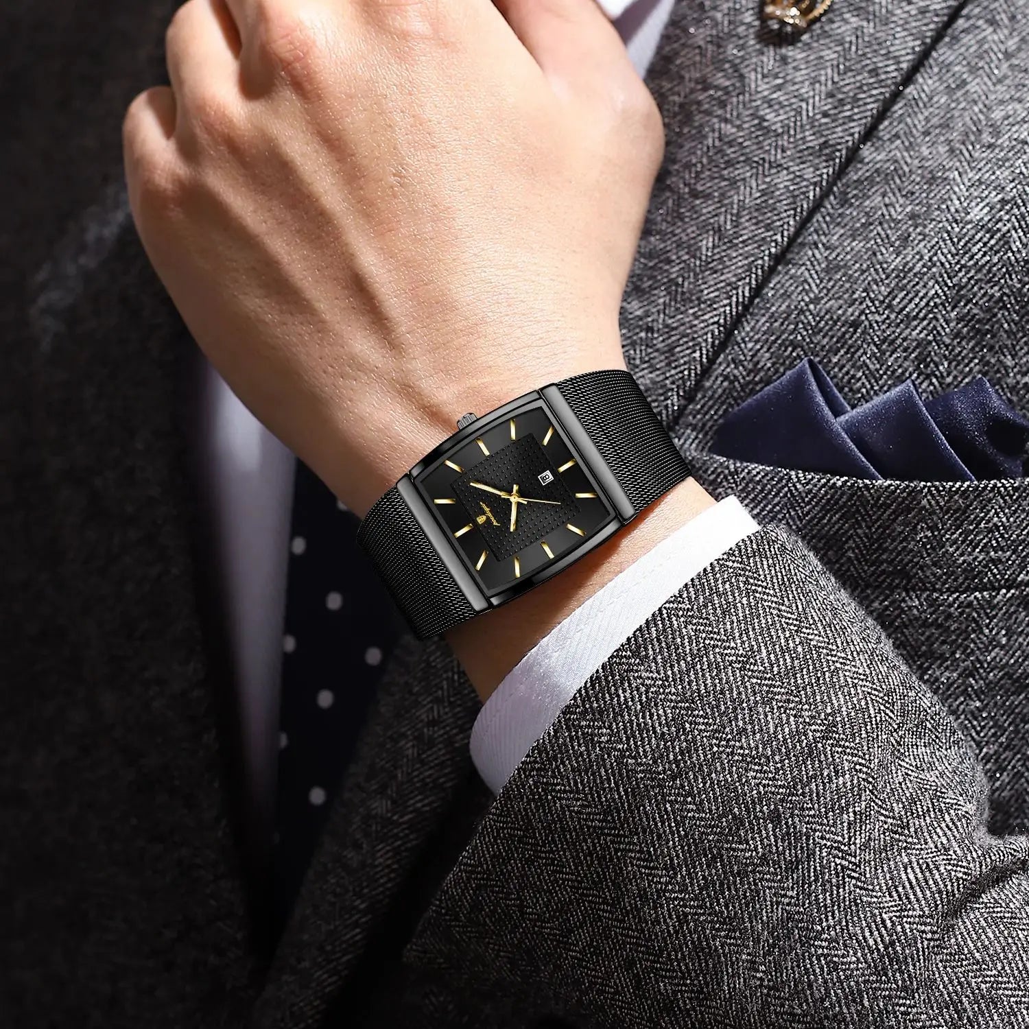 Montre Homme Luxe POEDAGAR Maille Acier Inoxydable Lumineux Date Quartz – Étanche Élégante