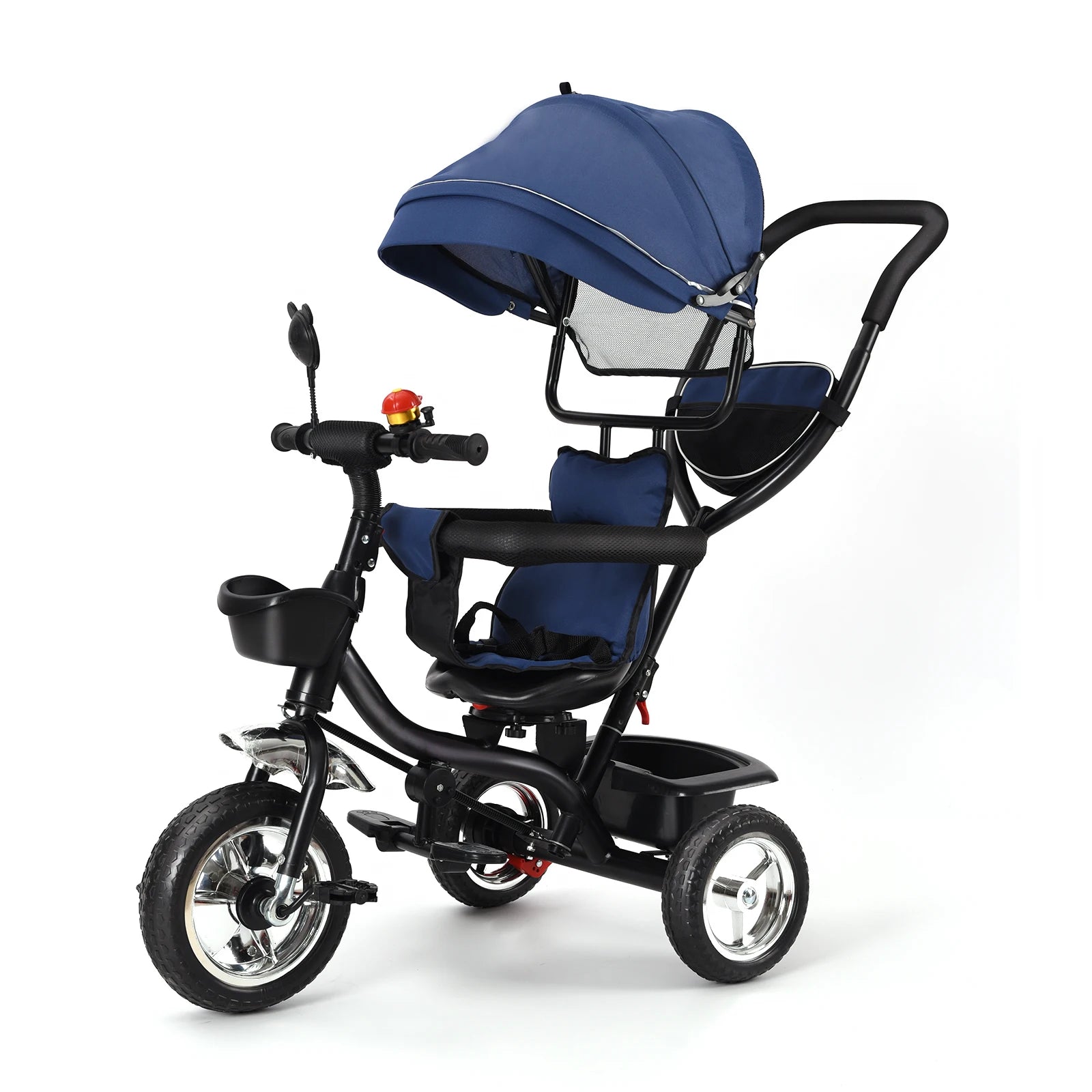 Tricycle Bébé Dès 9 Mois jusqu'à 25 Kg – Barre de Poussée, Siège Rotatif, Auvent Solaire, Porte-Gobelet & Panier | Évolutif