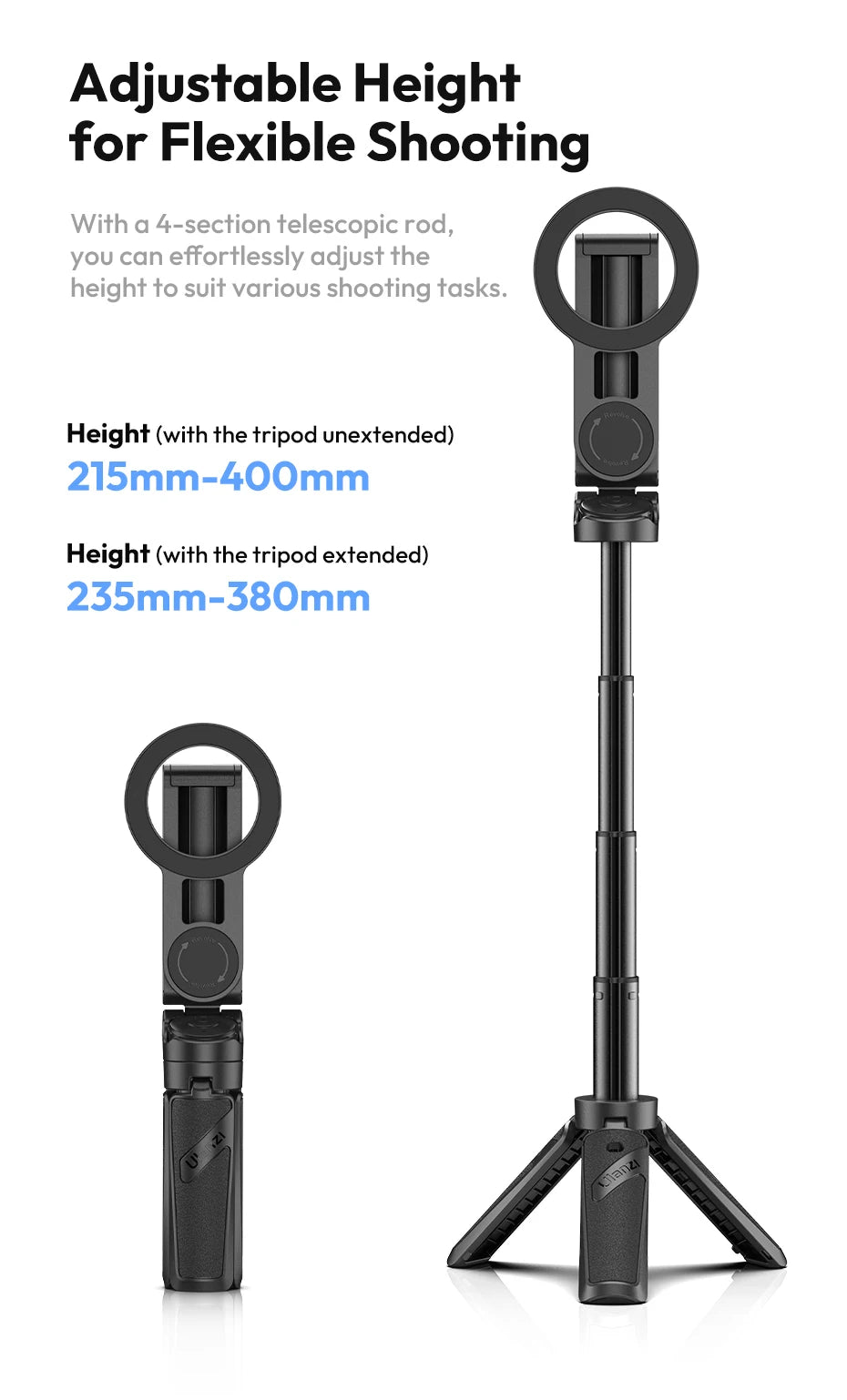 Ulanzi JJ03 Trépied Magnétique Selfie Stick – Grip Téléphone Bureau iPhone 16 15 14 13 Pro