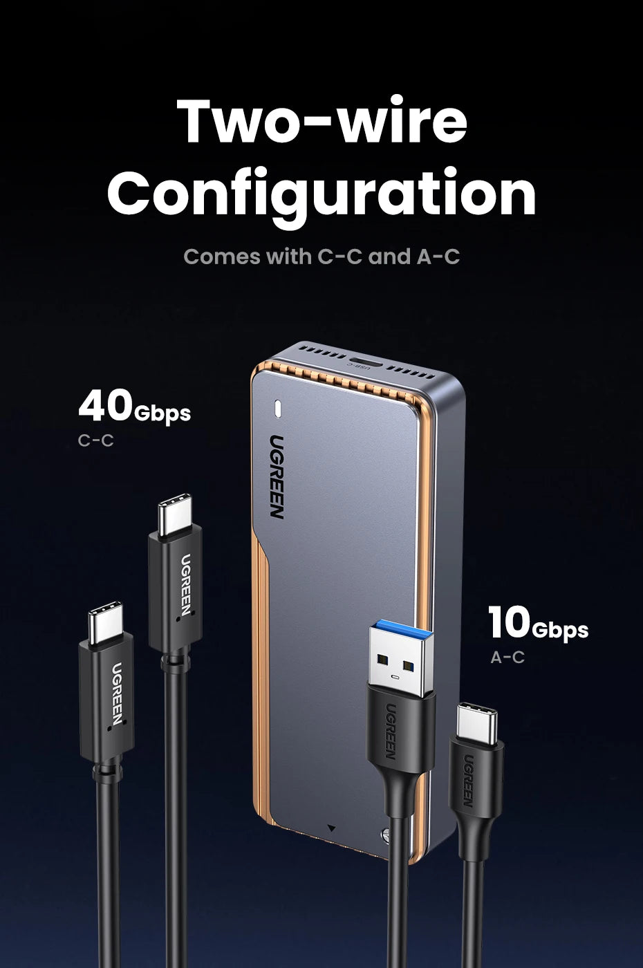 UGREEN Boitier SSD NVMe 40Gbps – Adaptateur M.2 vers USB4.0 | Refroidissement Intégré Aluminium PCIE