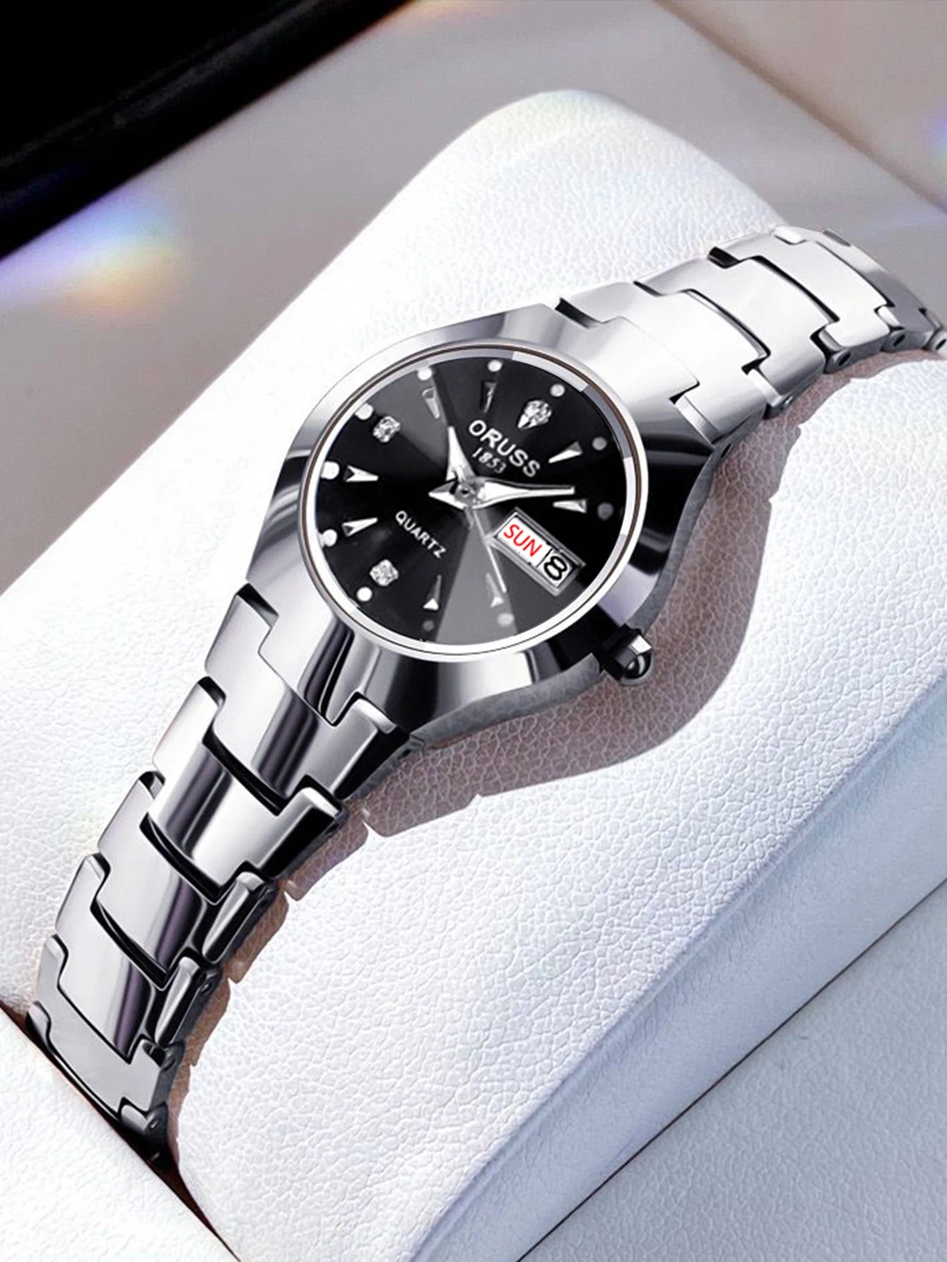 ORUSS Damen Armbanduhr Business Casual Luxus Edelstahl Quarz Datum Tag Wasserdicht 30M – Elegant Fashion