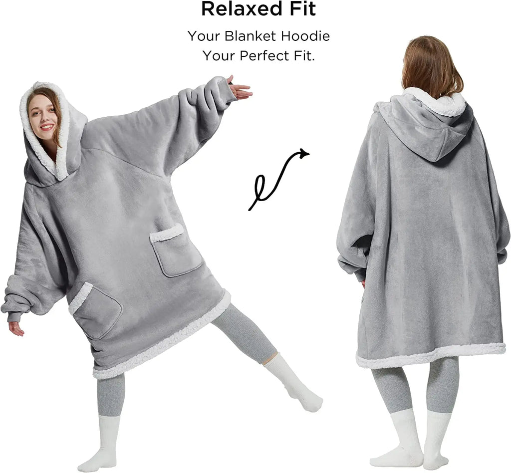 Hoodie Couverture Sherpa Adulte – Polaire Capuche Poche Géante Chaud Confortable Cadeau