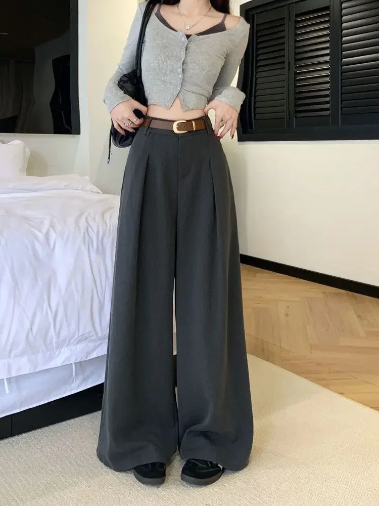 Damenhose Weit Hohe Taille Einfarbig Elegant Minimalistisch Büro-Stil Ulzzang – Casual Chic | Frühling Herbst