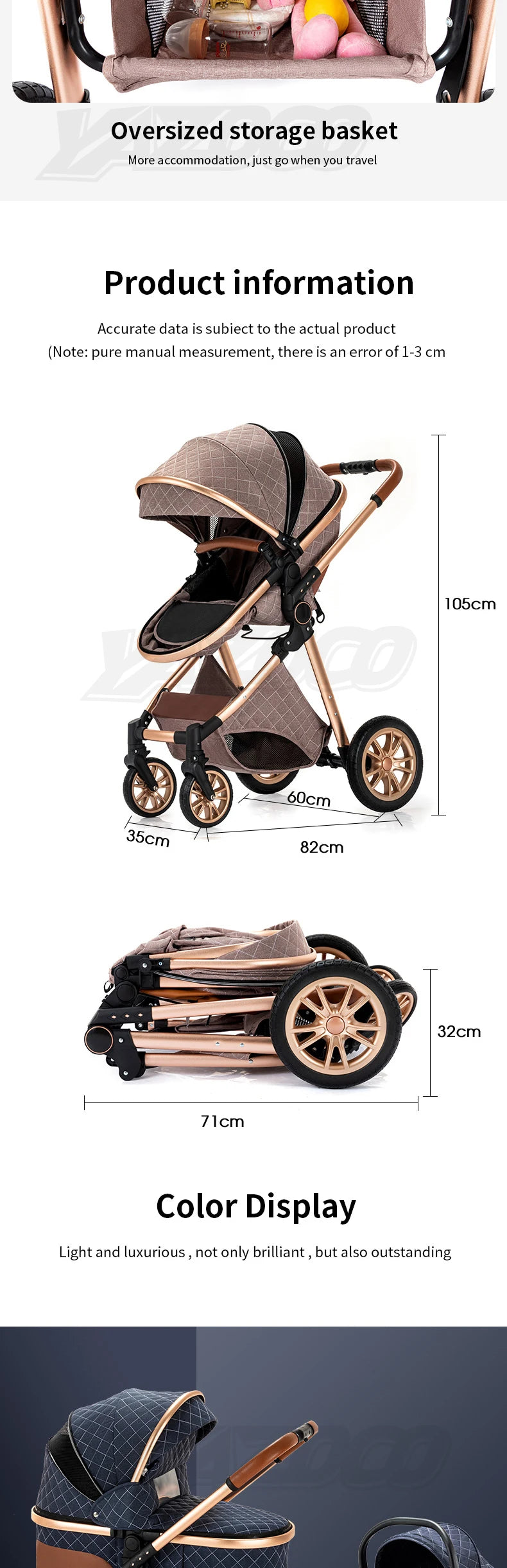 Poussette Bébé 3 en 1 Pliable Aluminium – Haute Vue, Nacelle & Siège, Voyage Compact | Nouveau-Né & Nourrisson