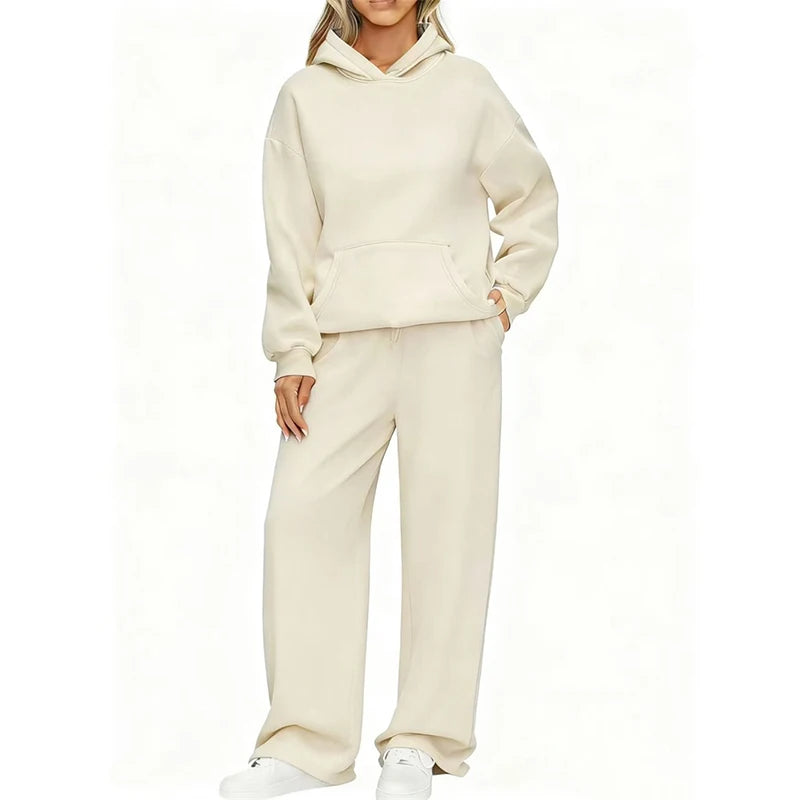 Ensemble 2 Pièces Femme Sweat à Capuche + Pantalon Large Casual Ample Confortable – Jogging Sport | Automne Hiver