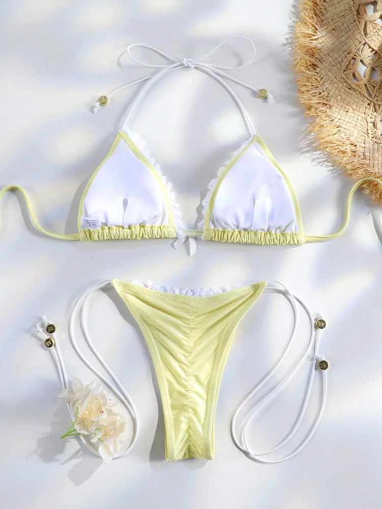 Bikini Femme 2 Pièces Imprimé Floral Micro Tanga Bandage Sexy – Maillot de Bain Été & Plage | 2026